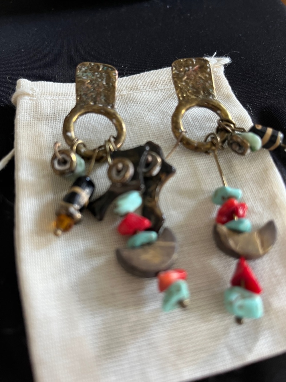Boho Dangle Earrings with Turquoise & Coral Beads my